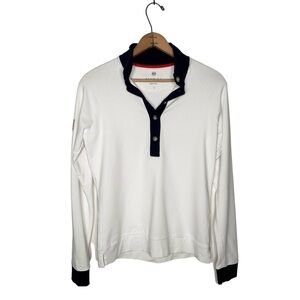 Renwick White Mock Quarter Button Long Sleeve Cotton Blend Golf Polo Size Small